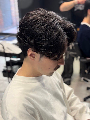 センターパート×ニュアンスパーマ×フェザーパーマ×men's