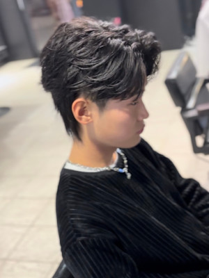 センターパート×ニュアンスパーマ×フェザーパーマ×men's