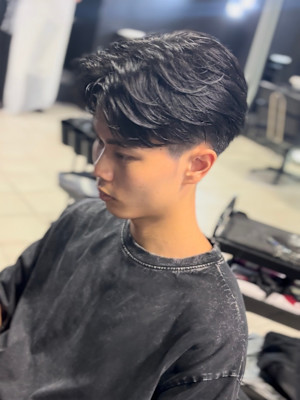 センターパート×ニュアンスパーマ×フェザーパーマ×men's