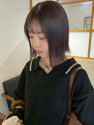 "土橋"外はねボブに暗髪ショコラブラウンカラー◎