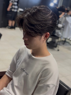 センターパート×ニュアンスパーマ×フェザーパーマ×men's