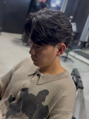 センターパート×ニュアンスパーマ×フェザーパーマ×men's