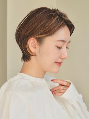 ショート・ボブ/丸顔/前髪あり/絶壁解消/40代/50代/