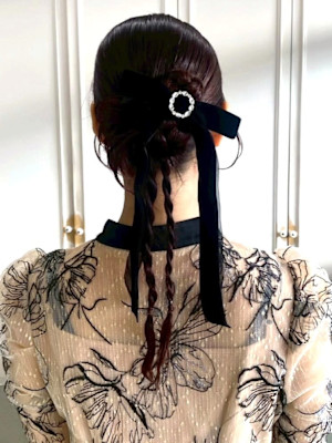 ヘアセット お呼ばれアレンジ タイトポニー ロープ編み