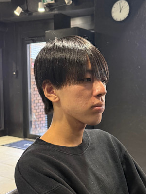 マッシュウルフ&ラウンドマッシュ&縮毛矯正&黒髪&men's