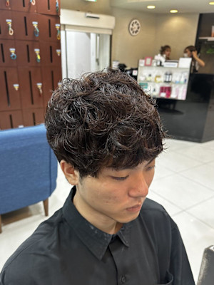 爽やかニュアンスパーマセンターパート清潔感アッシュブラウン