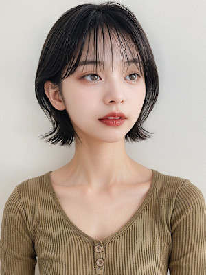 ひし形くびれショートカットレイヤー黒髪ボブp1　シャギーボブ