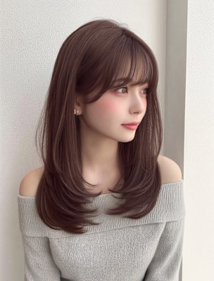 レイヤーミディ◎暗髪グレージュ