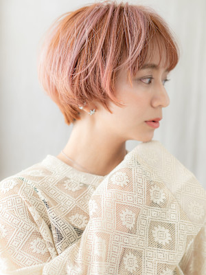透明感ペールオレンジひし形小顔マッシュショート20代30代