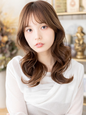 大人かわいい波巻きカールグラマラスロング　オリーブグリーン