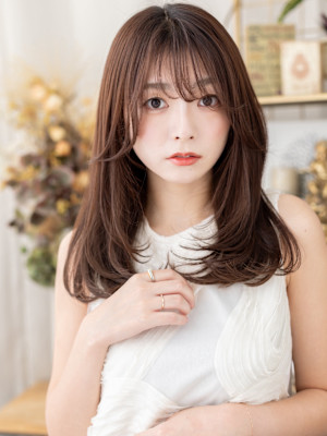 ココアグレージュうざバングロングレイヤー　チャコールグレー