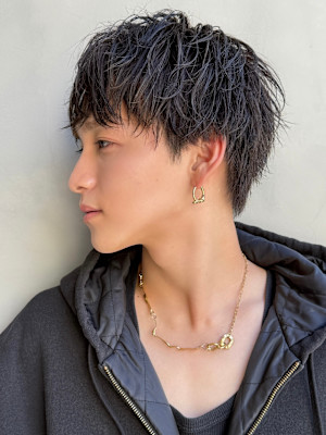 爽やかショート/コンマセンターパート/チョコレートブラウン