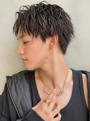 コンマバングセンターパート/ソフトツイストパーマ