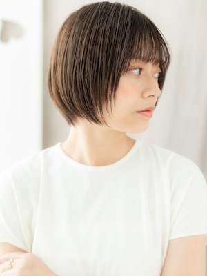 シースルーバング小顔補正カットレイヤーショート20代30代