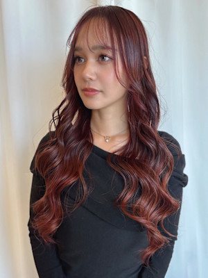 【MICHI 富田店　古作蓮】 チェリーレッド 前髪カット