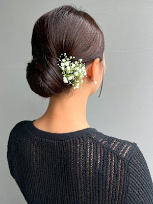 ヘアセット タイトお団子 結婚式アレンジ アップスタイル