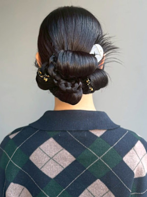 ヘアセット カチモリ風お団子アレンジ アップ 編み込み