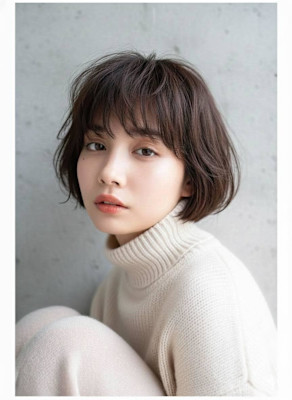抜け感レイヤー耳かけボブふんわり丸みショート/暗髪大人可愛い
