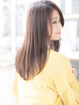 大人美人マロンベージュ透明感エアストレート　シャギー