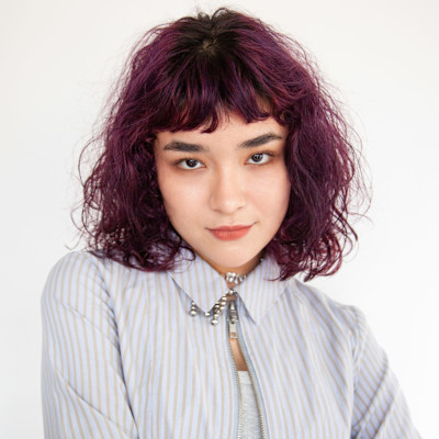 くせ毛　ウェーブボブ　パープルカラー