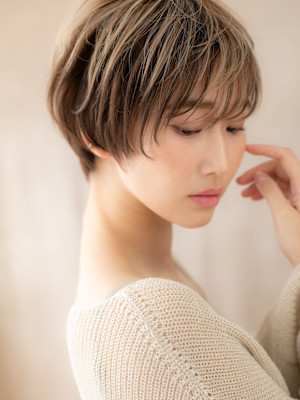 アンブレラカラー抜け感小顔ショートマッシュパーマ20代30代