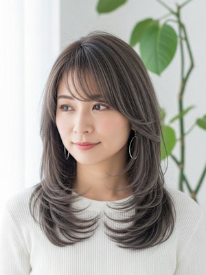 グレーブラウン/シャギー/ハイレイヤーカット/くびれカット