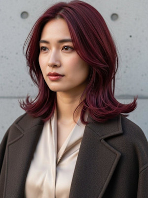 チェリーレッド/バーガンディ/シャギー/ハイレイヤーカット