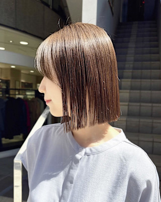 ボブ×切りっぱなしボブ×大人ボブ×オリーブカラー×横浜