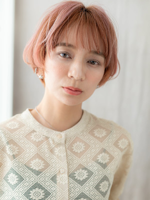 透明感ペールオレンジひし形小顔マッシュショート20代30代