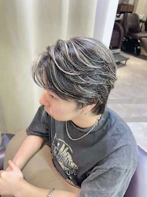 ホワイトハイライト/メンズカット/レイヤー/センターパート