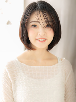 リタッチカラーグレーブラウン大人美人黒髪丸みボブ30代40代