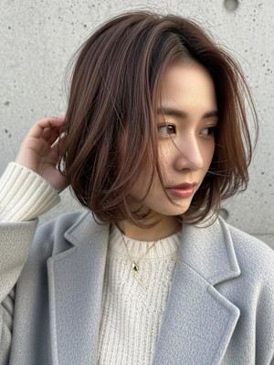 グレーブラウン/小顔見せくびれヘア/ハイレイヤーカット