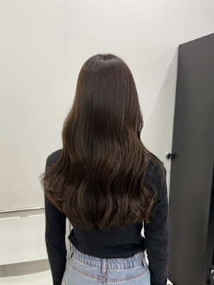 韓国顔まわりレイヤーカットグレージュオリーブベージュブラウン