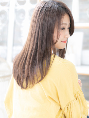 大人美人マロンベージュ透明感エアストレート　シャギー