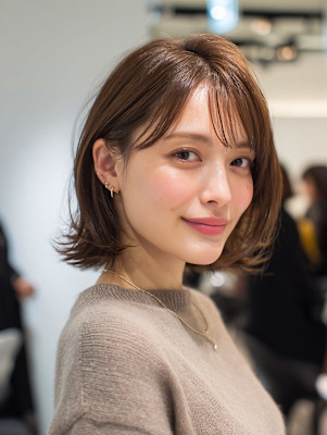 ショート/レイヤーカット/ボブ/外ハネ/透明感ブラウン