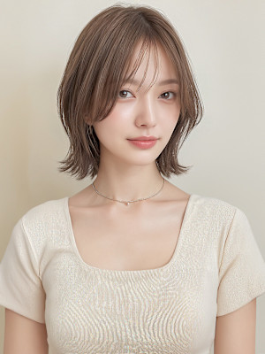 韓国風外ハネショートボブ×くびれヘア透明感カラーp1　シャギ
