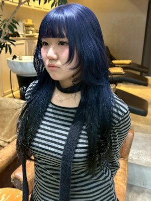 ハイトーン ブルーカラー ダブルカラー ロング レイヤー