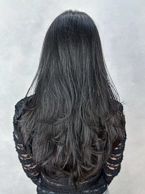 ロング顔周りレイヤーオリーブグレー_ba573051