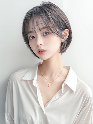 透けバング前下がり切りっぱなしボブショートp1　