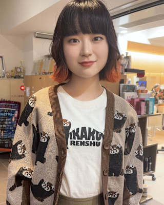 外ハネミディアムボブエンドカラー裾カラーオレンジ