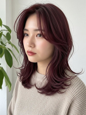 チェリーレッド/バーガンディ/イレイヤーカット/シャギー