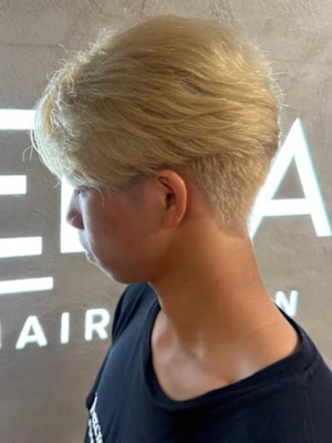 ブリーチ ホワイトベージュ ツーブロック センターパート