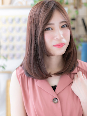 センターパート大人かっこいいワンカール　チェリーレッド