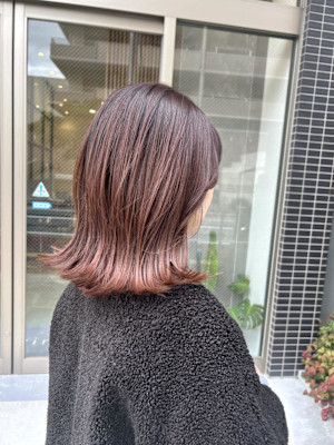 肩ラインボブ×ピンクブラウンカラー
