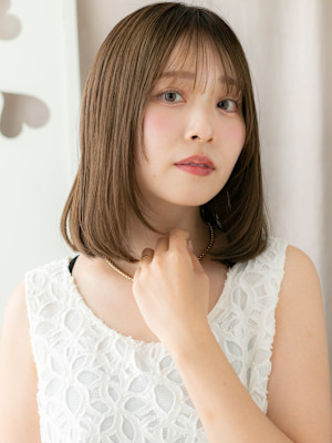 リタッチカラー姫カットミディアムレイヤースタイル20代30代
