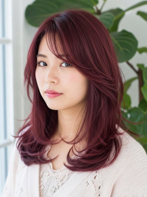 チェリーレッド/バーガンディ/シャギー/ハイレイヤーカット