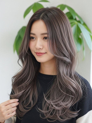 グレーブラウン/エアウェーブパーマ/ハイレイヤーカット