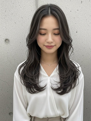 グレーブラウン/ハイレイヤーカット/くびれ巻き/小顔みせヘア