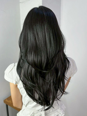 ロンググレージュ韓国ヘアオリーブグレー_ba568881