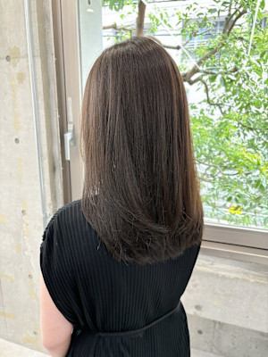 韓国顔まわりレイヤーカットグレージュオリーブベージュブラウン